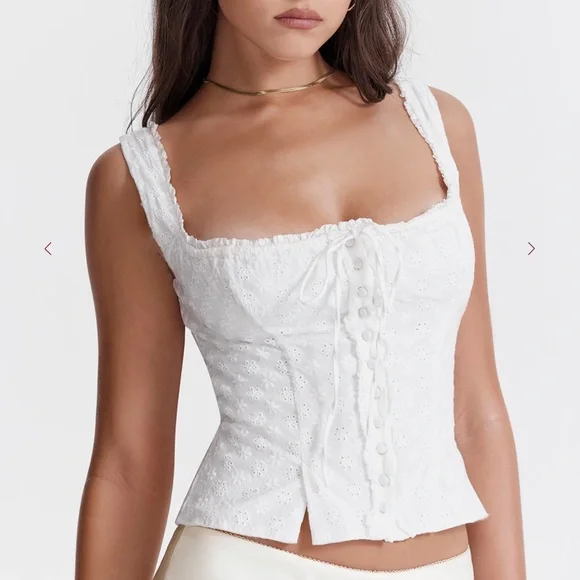 House of CB White Eyelet Lace-Up Tank Top - Picture 3 of 8